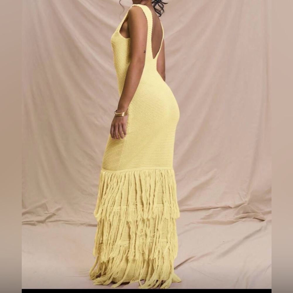 Sleeveless Yellow Fringe Maxi Dress - Picture 2 of 4